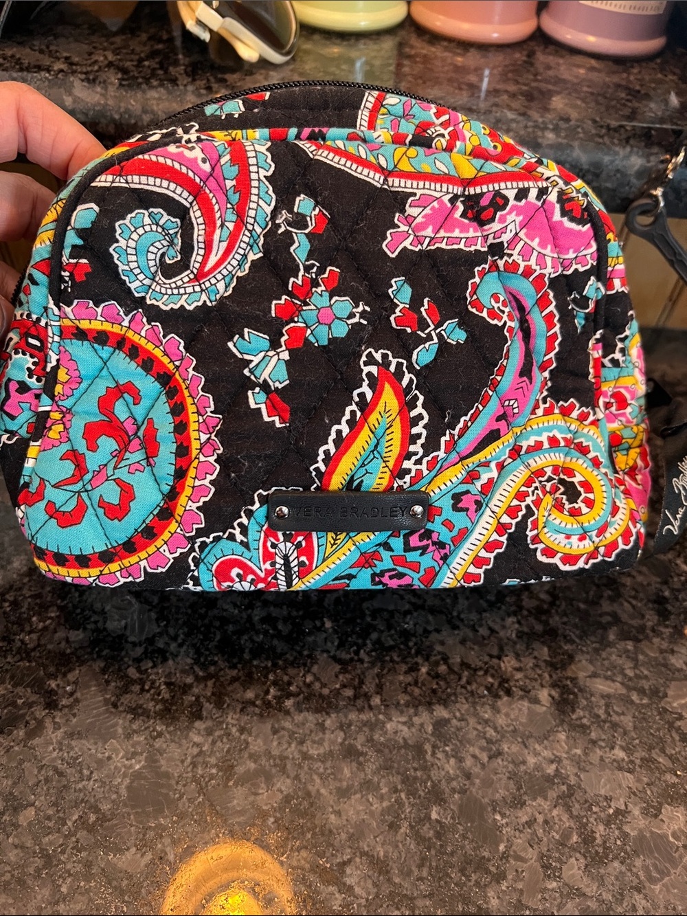Vera Bradley Quilted Paisley Cosmetic Bag - Black with Bright Paisley